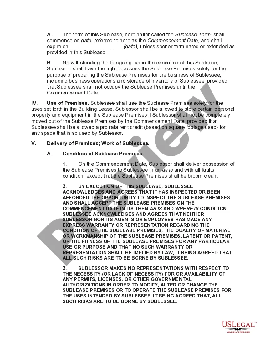 Preview Sublease of Building