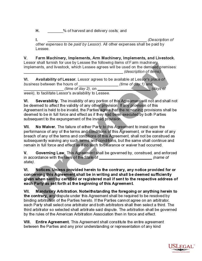 Preview Material Participation Agreement in Farm Lease
