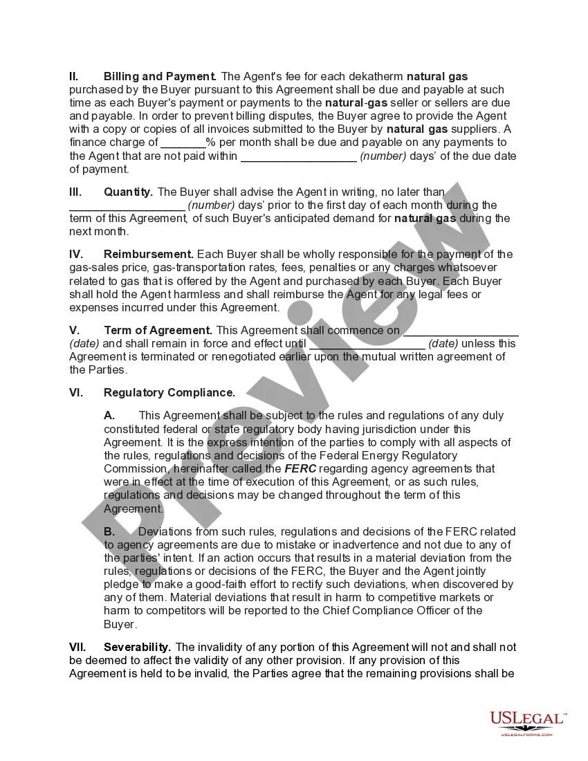 Preview Agreement with Agent for Buyers of Natural Gas