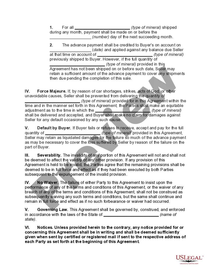 Get Agreement for Sale of Fixed Amount of Mineral Preview Agreement for Sale of Fixed Amount of Mineral