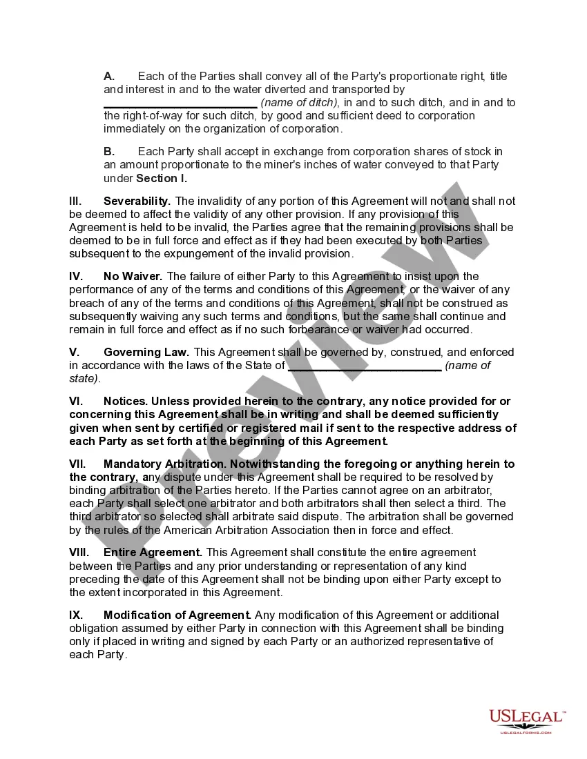 Preview Agreement for Disposition of Appropriated Water on Incorporation by Users