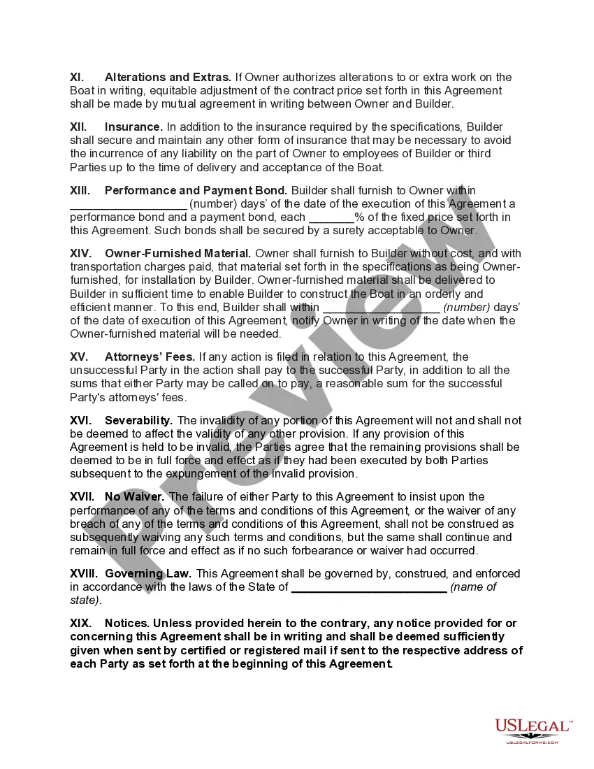 Preview Agreement for Sale of Boat with Boat to be Built in Accordance with Plans of Architect