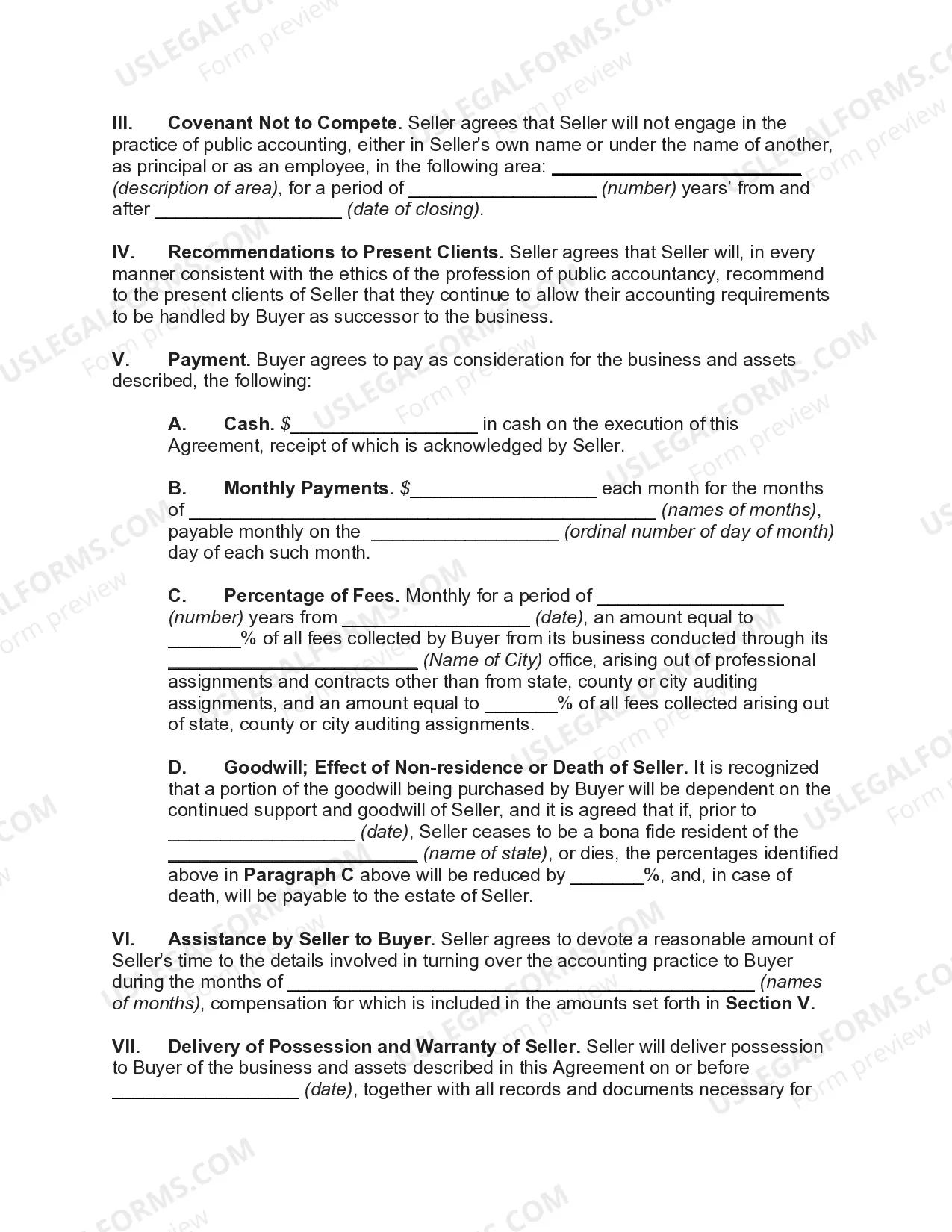 Preview Agreement to Sell Certified Public Accountancy Firm