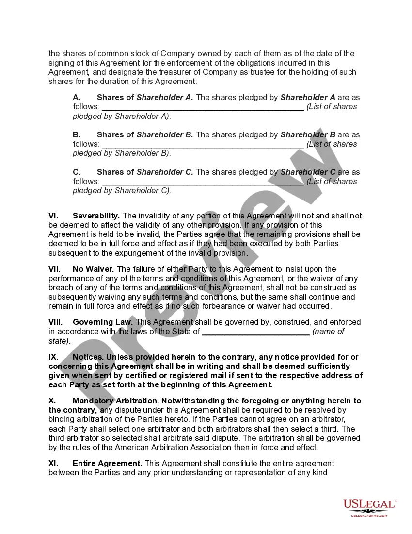 Preview Agreement by Shareholders to Contribute toward Loss incurred by Endorsers of Corporate Obligations with a Pledge of Shares