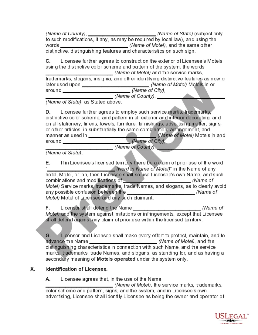 Preview Franchise Agreement for the Operation of a Motel with Motel to be Constructed
