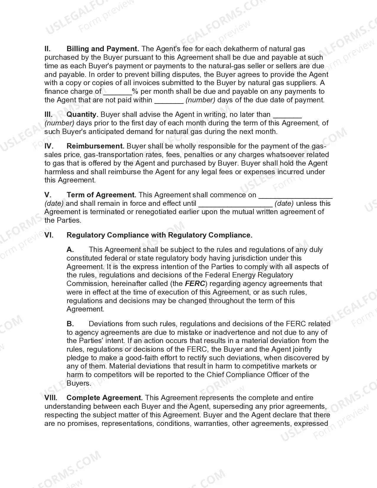 Preview Agency Agreement with Agent for Buyer of Natural Gas