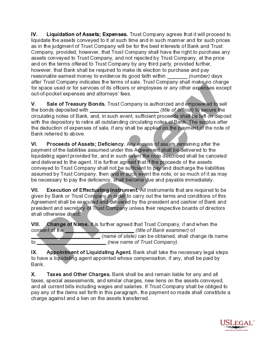 Get Agreement for the Transfer of Assets of Dissolving Bank to another Bank with the Assumption of Liabilities Preview Agreement for the Transfer of Assets of Dissolving Bank to another Bank with the Assumption of Liabilities
