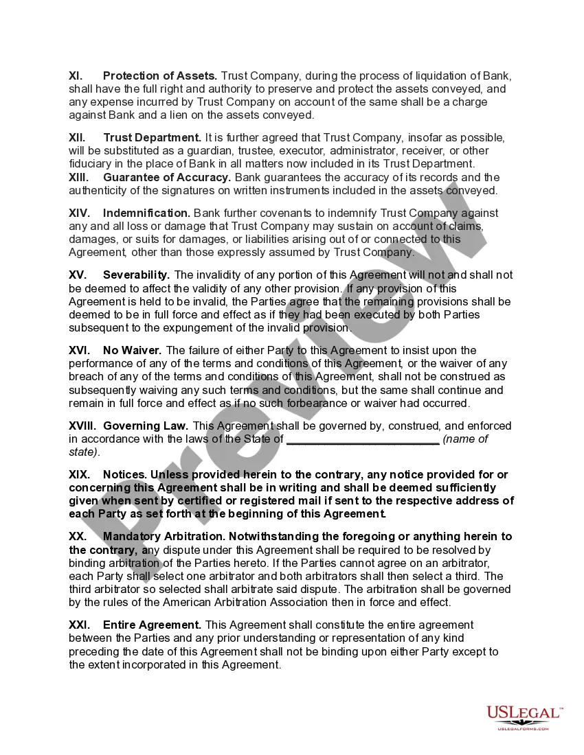 Get Agreement for the Transfer of Assets of Dissolving Bank to another Bank with the Assumption of Liabilities Preview Agreement for the Transfer of Assets of Dissolving Bank to another Bank with the Assumption of Liabilities