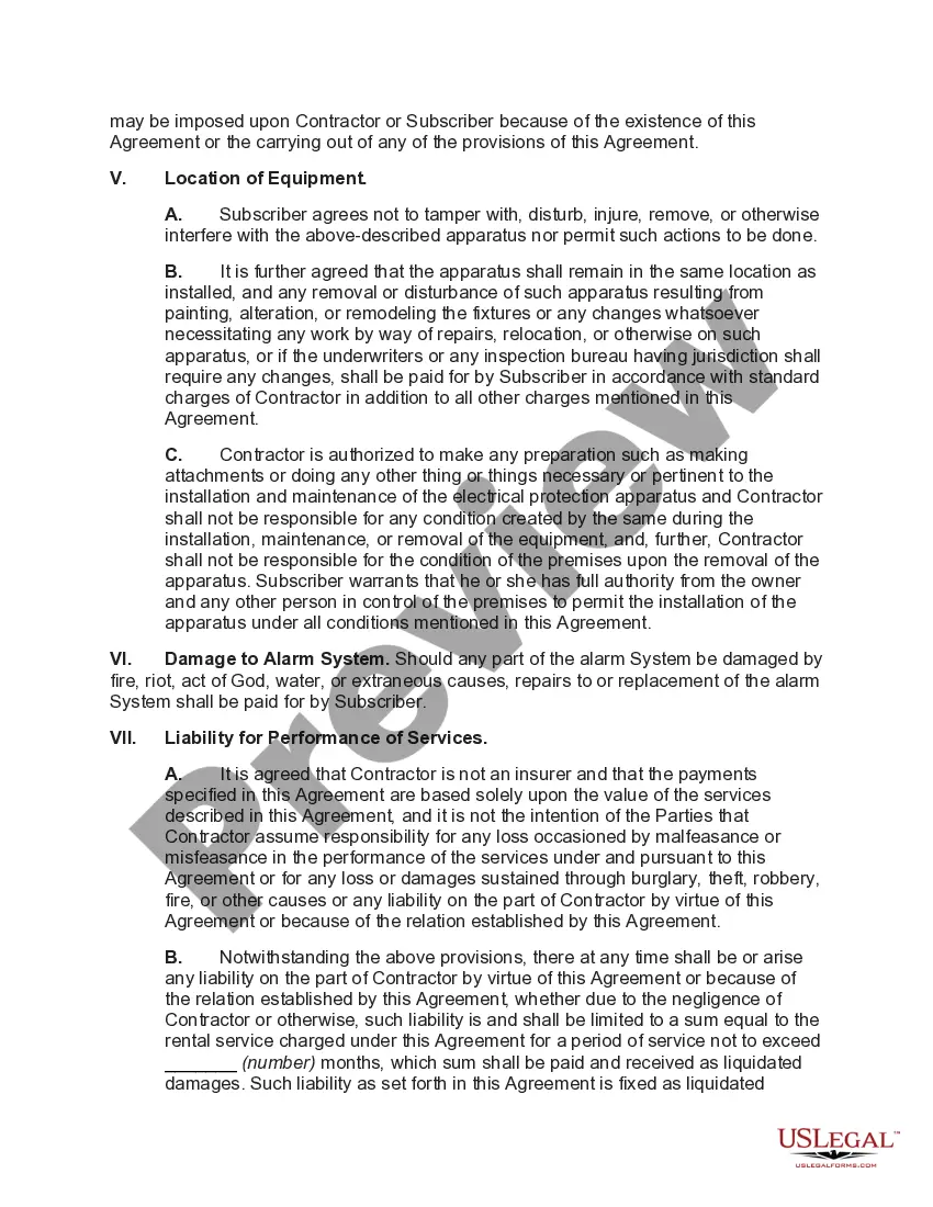 Preview Agreement for Installation of Burglar Alarm System - Electric Protective Service