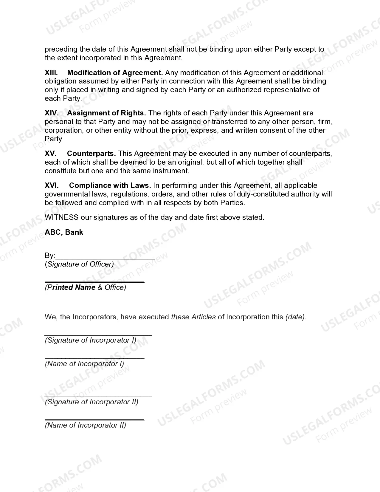 Preview Articles of Incorporation of ABC Bank