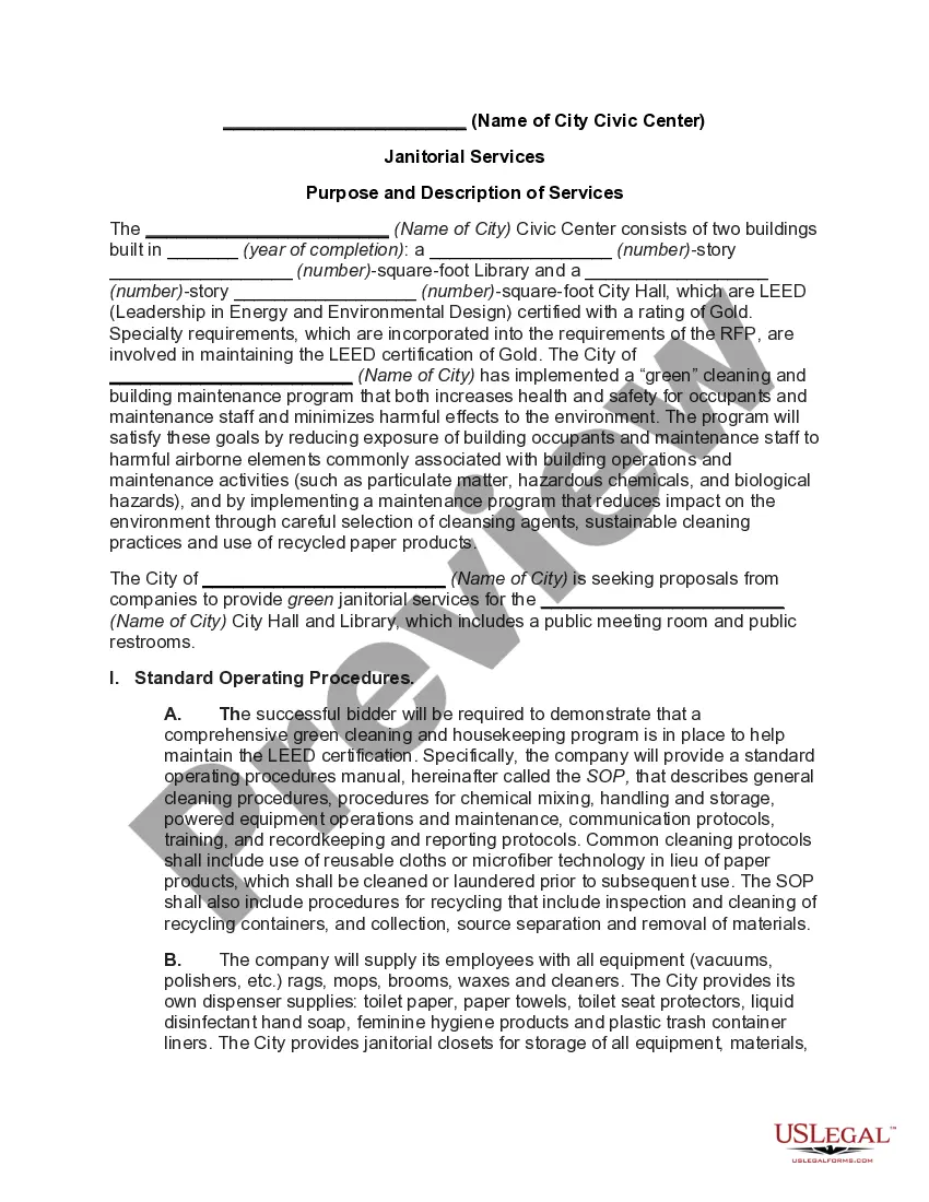 Preview Agreement for Janitorial Services with 'Green' Services for Municipal Buildings