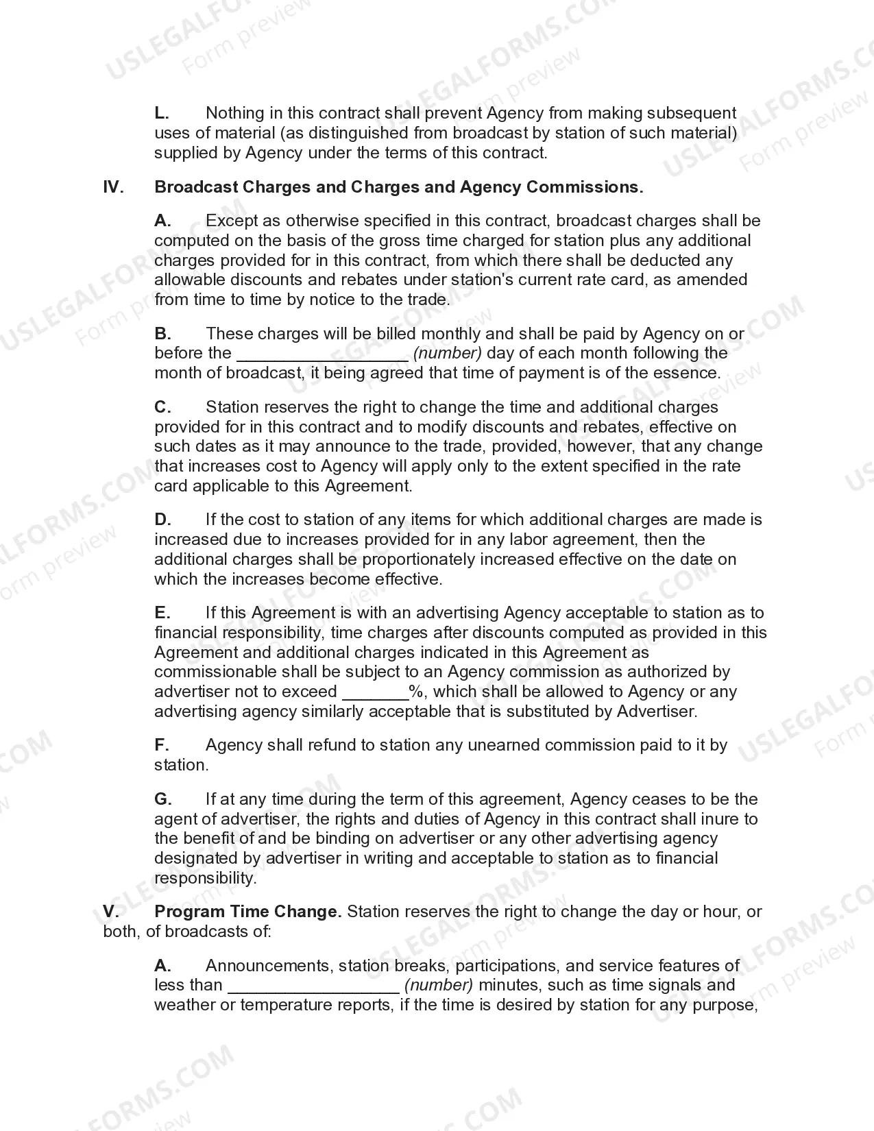 Preview Agreement between Advertising Agency and Radio Station with regard to Broadcasts from Local Station Affiliated with Network