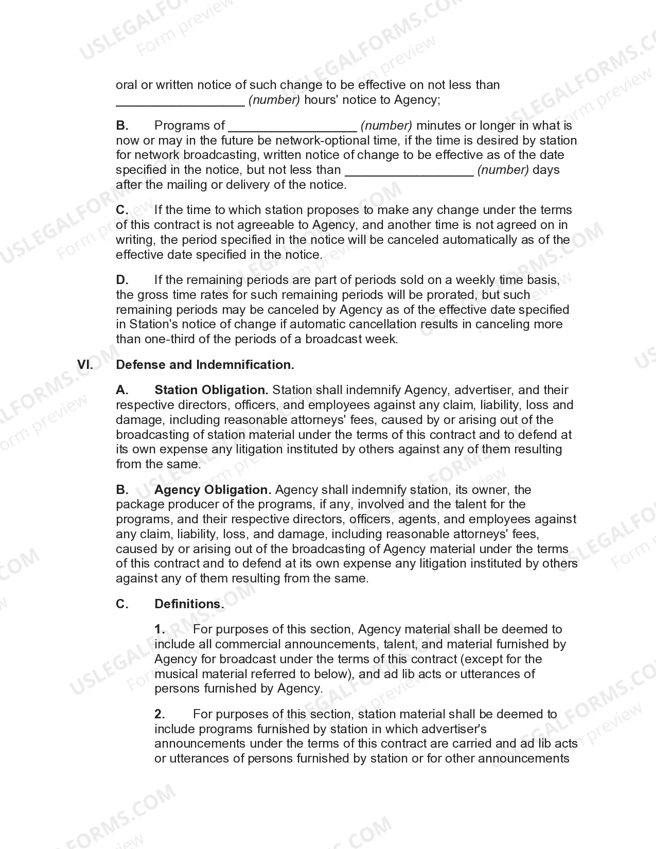 Preview Agreement between Advertising Agency and Radio Station with regard to Broadcasts from Local Station Affiliated with Network