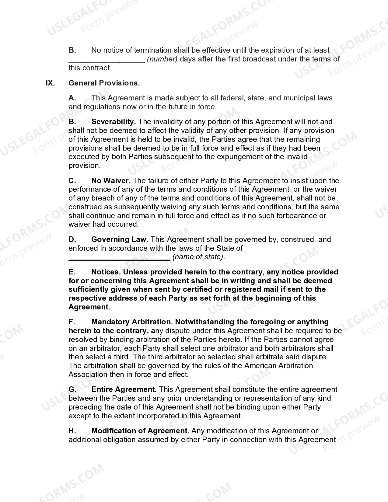 Preview Agreement between Advertising Agency and Radio Station with regard to Broadcasts from Local Station Affiliated with Network