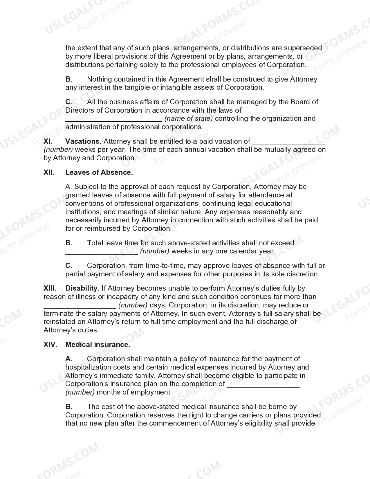 Preview Employment Agreement between Professional Corporation and Attorney