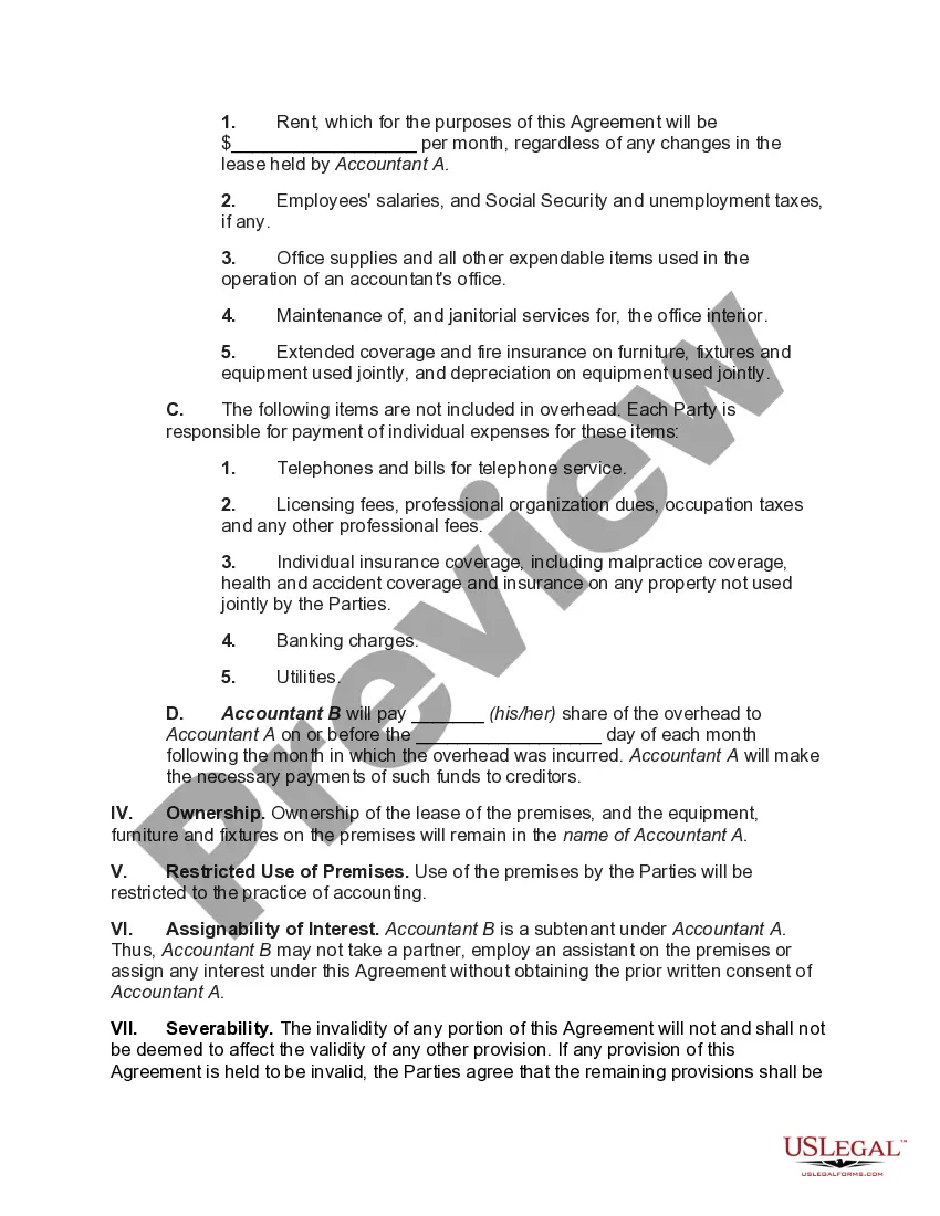 Preview Agreement by Accountants to Share Office Space without forming Partnership