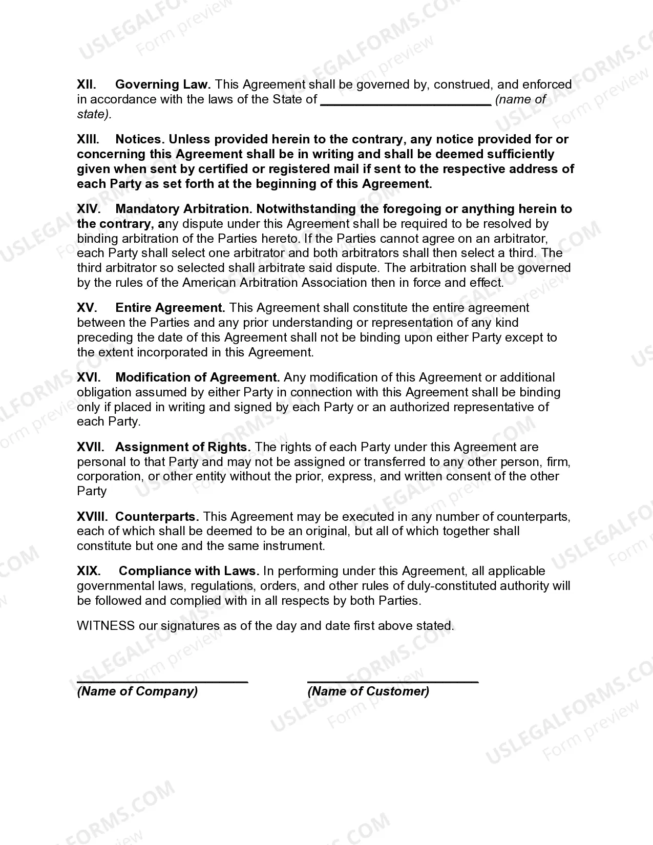 Preview Electric Service Agreement