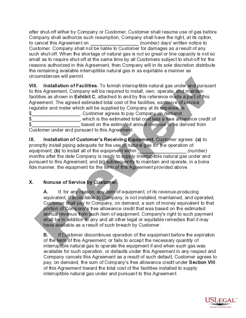 Preview Gas Service Agreement for Interruptible Natural Gas
