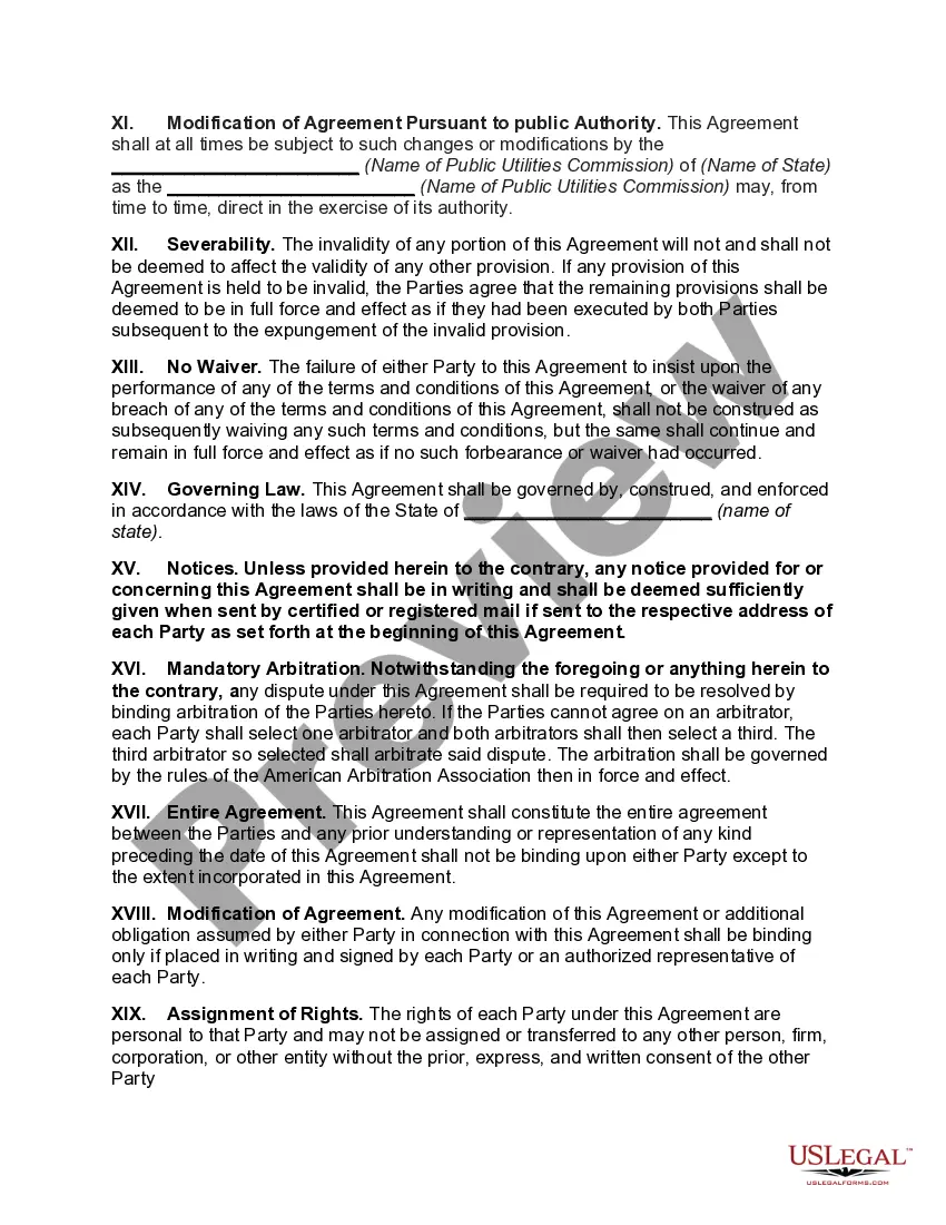 Preview Gas Service Agreement for Interruptible Natural Gas