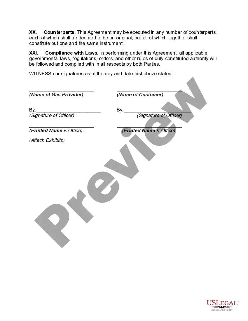 Preview Gas Service Agreement for Interruptible Natural Gas