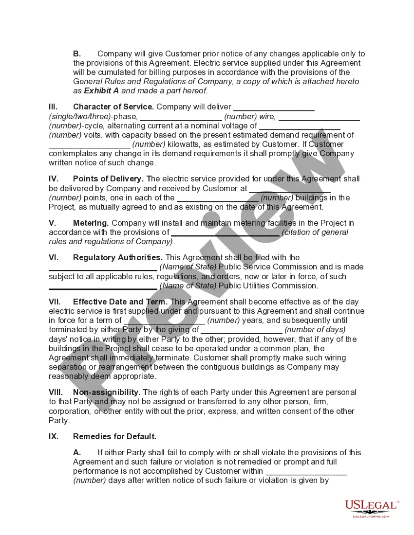 Get Electric Service Agreement between Redevelopment Project and Power Company Preview Electric Service Agreement between Redevelopment Project and Power Company