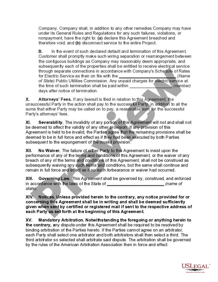 Get Electric Service Agreement between Redevelopment Project and Power Company Preview Electric Service Agreement between Redevelopment Project and Power Company
