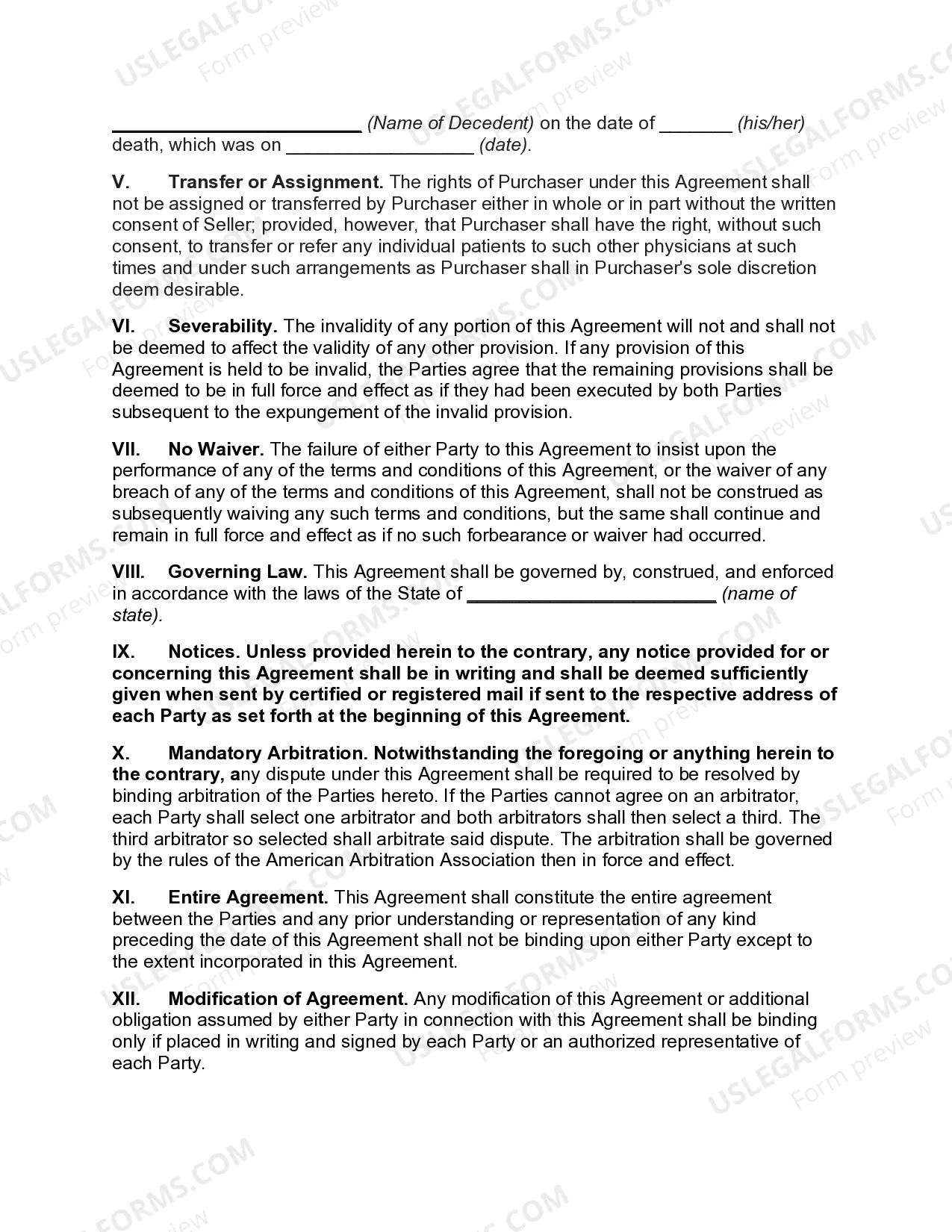 Preview Agreement for Sale of Medical Practice and Office Premises - Formation of Partnership to Facilitate Sale