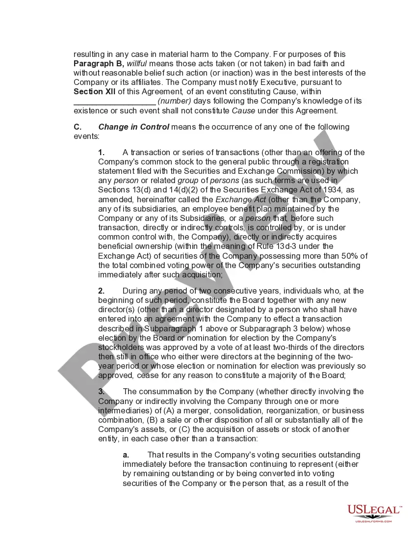 Preview Severance Agreement between Publicly Held Corporation and Executive - Change in Control Severance