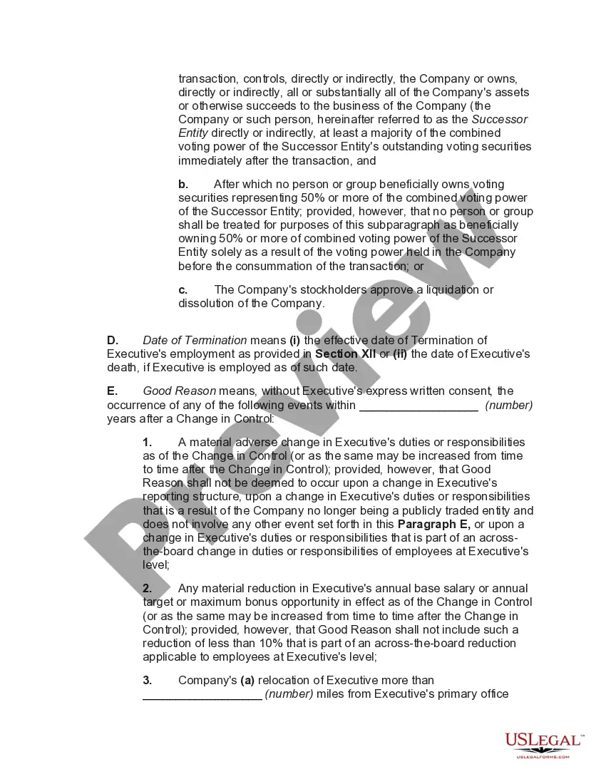 Preview Severance Agreement between Publicly Held Corporation and Executive - Change in Control Severance