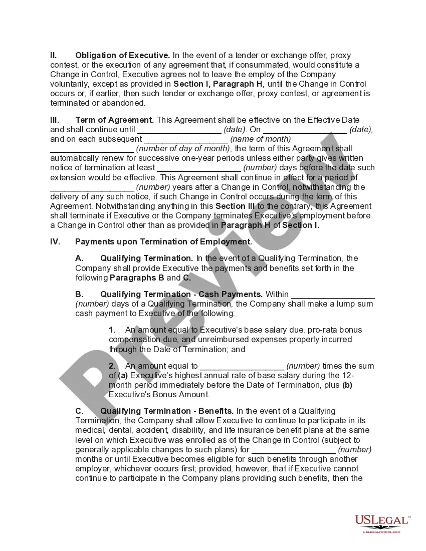 Preview Severance Agreement between Publicly Held Corporation and Executive - Change in Control Severance