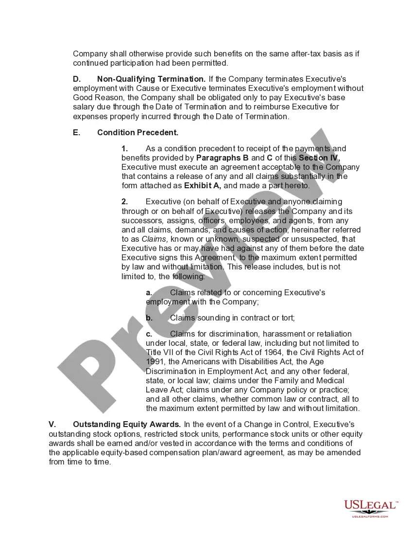 Preview Severance Agreement between Publicly Held Corporation and Executive - Change in Control Severance