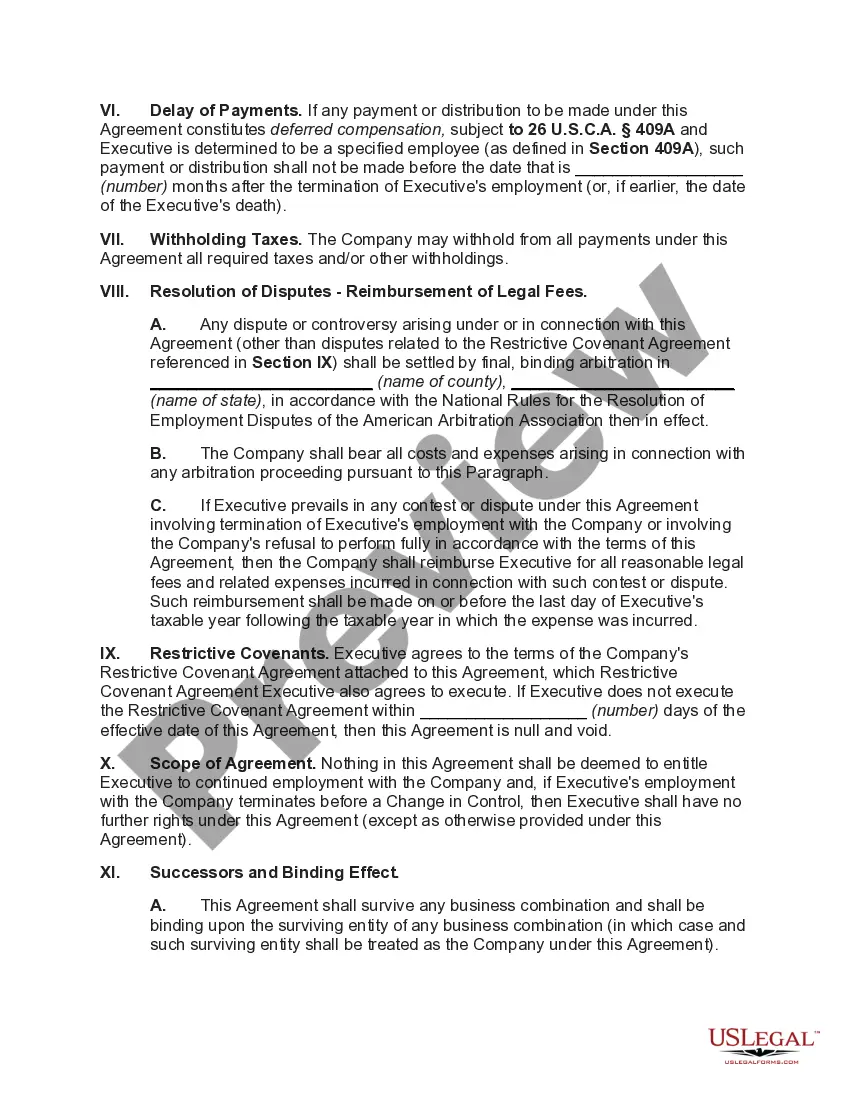 Preview Severance Agreement between Publicly Held Corporation and Executive - Change in Control Severance