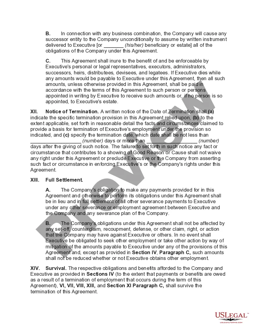 Preview Severance Agreement between Publicly Held Corporation and Executive - Change in Control Severance