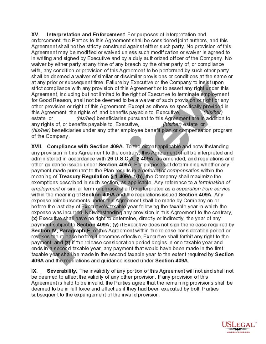 Preview Severance Agreement between Publicly Held Corporation and Executive - Change in Control Severance