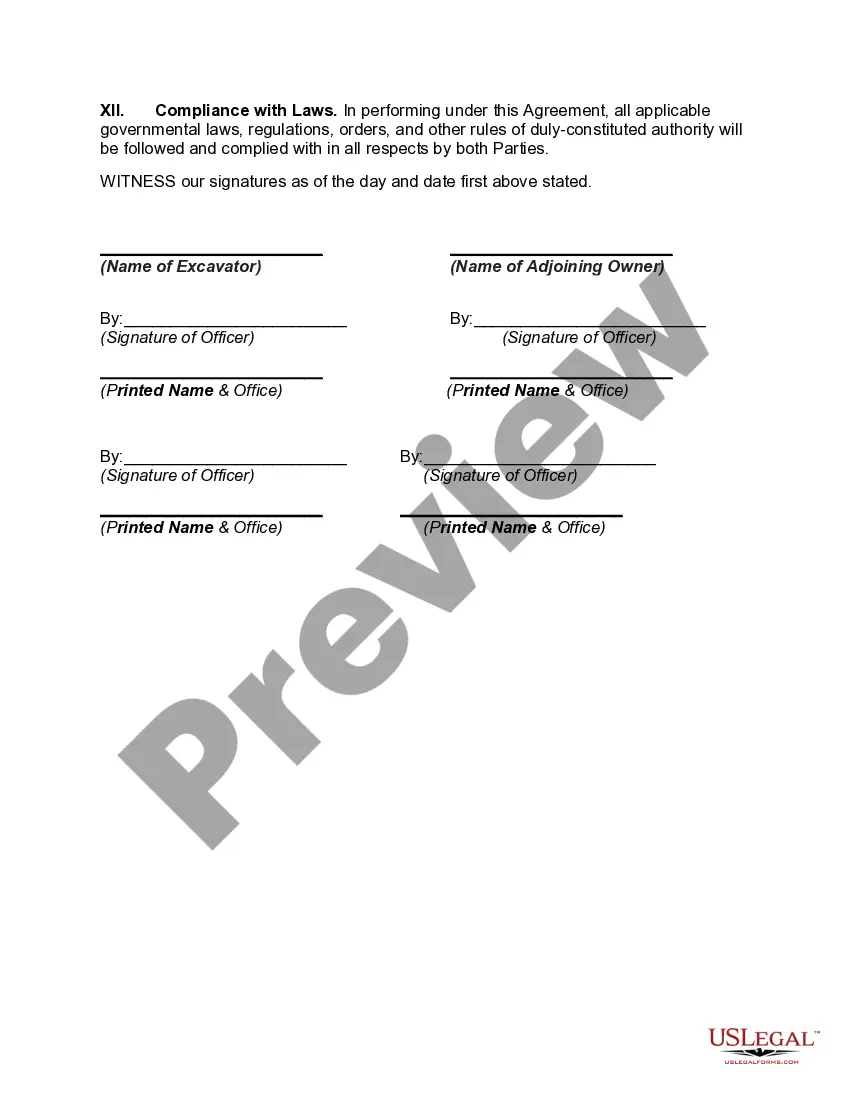 Preview Agreement between Adjoining Landowners regarding Construction along Common Boundary about Fixing Liability for Damage to Adjoining Building