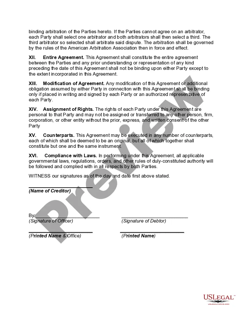Preview Agreement for Accord and Satisfaction to be Effectuated by Refinancing Debtor's Property in the Name of Creditor