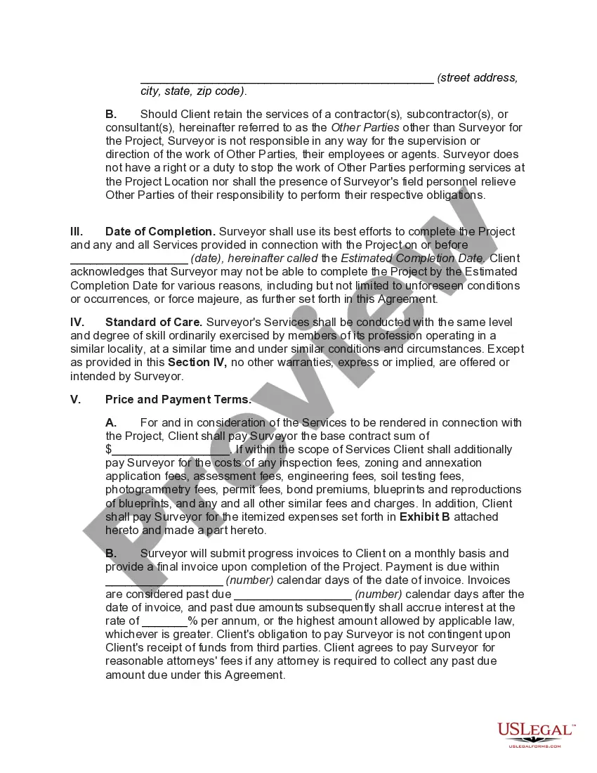 Preview Surveying Services Agreement between Surveyor and Client