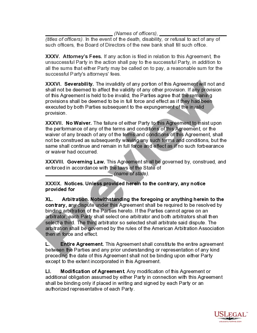 Preview Agreement to Consolidate and Form New Bank
