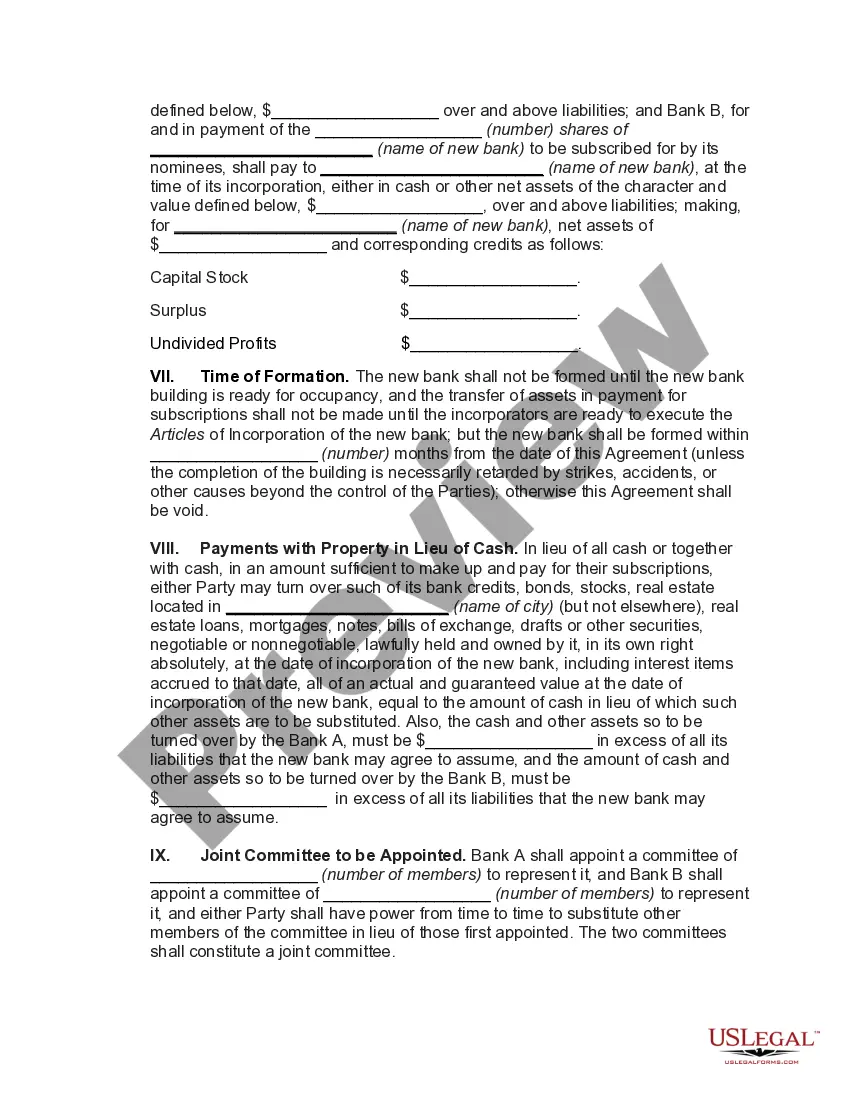 Preview Agreement to Consolidate and Form New Bank