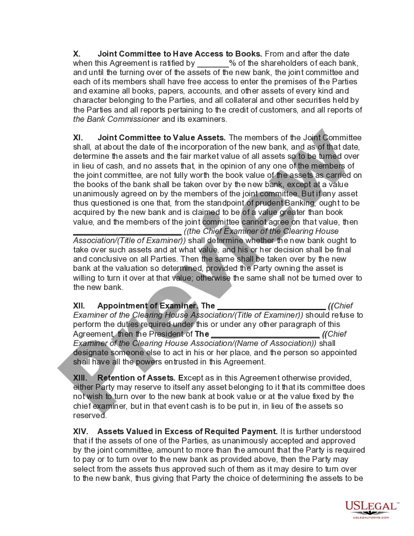 Preview Agreement to Consolidate and Form New Bank