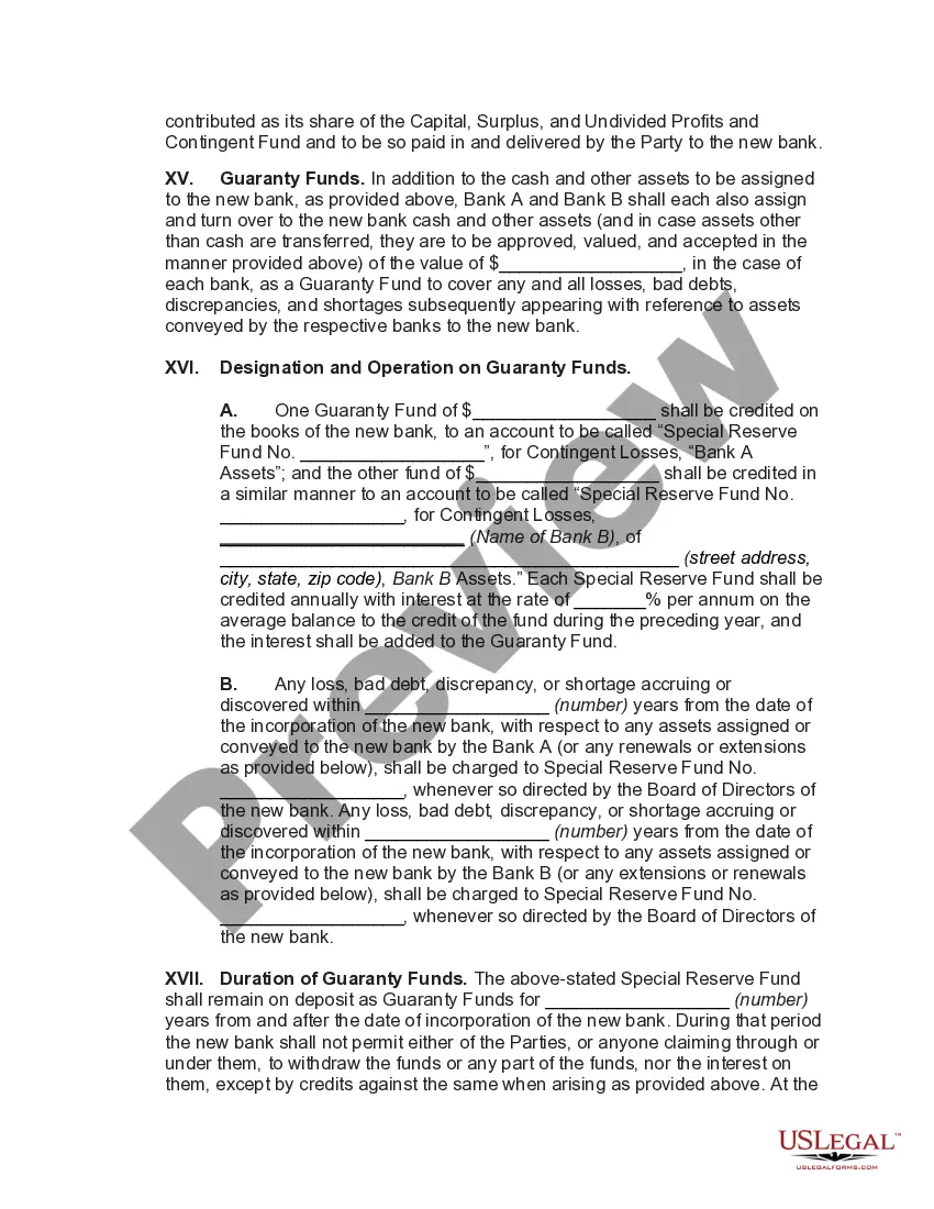 Preview Agreement to Consolidate and Form New Bank