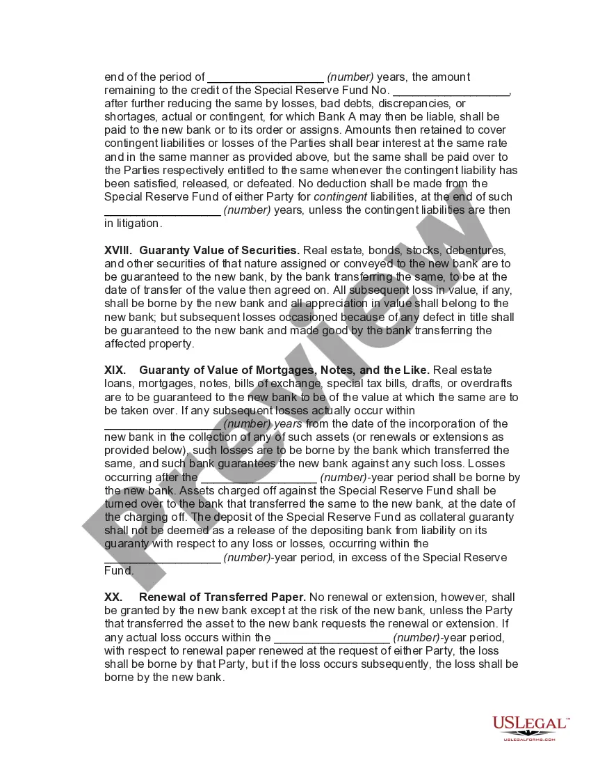 Preview Agreement to Consolidate and Form New Bank