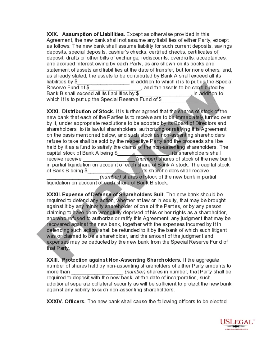 Preview Agreement to Consolidate and Form New Bank