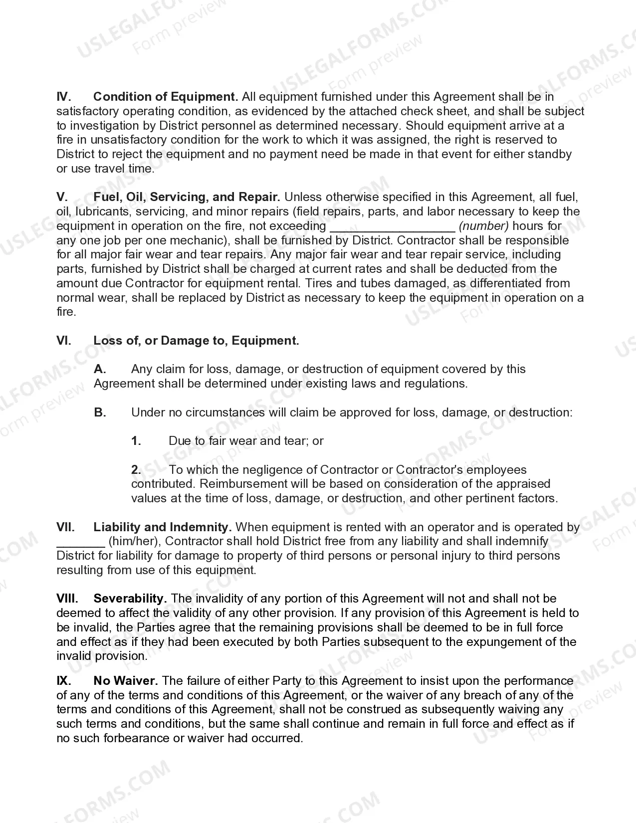 Preview Agreement Leasing Fire Extinguishment Equipment to Fire District