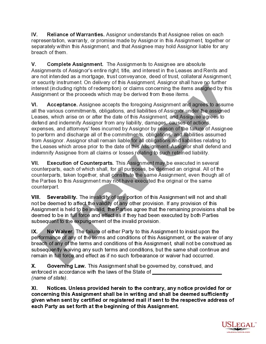 Preview Assignment of Leases regarding the Sale of Rental Property