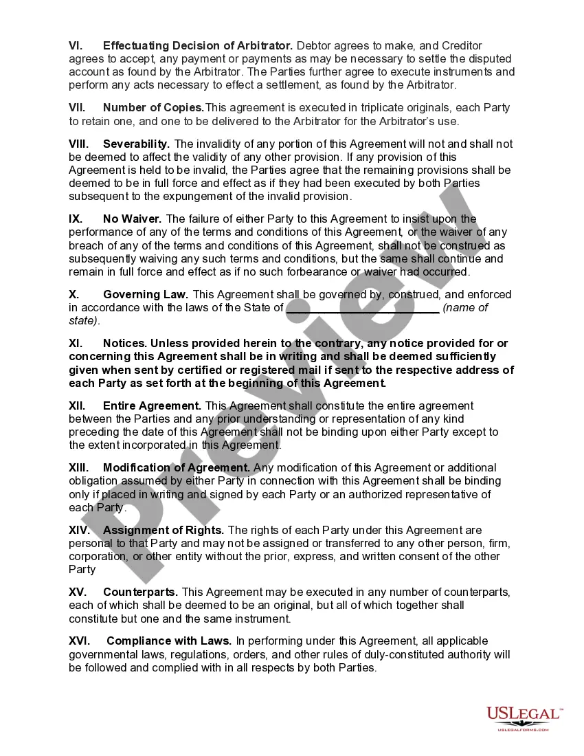 Preview Agreement to Arbitrate a Disputed Open Account