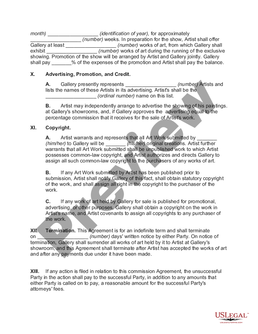 Consignment Agreement between Artist and Gallery - Sale of Original Art ...