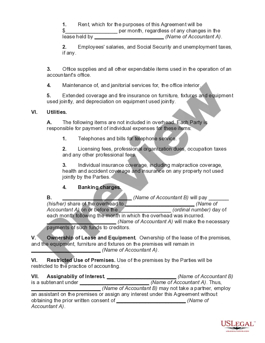 Preview Agreement by Accountants to Share Office Space without Forming Partnership