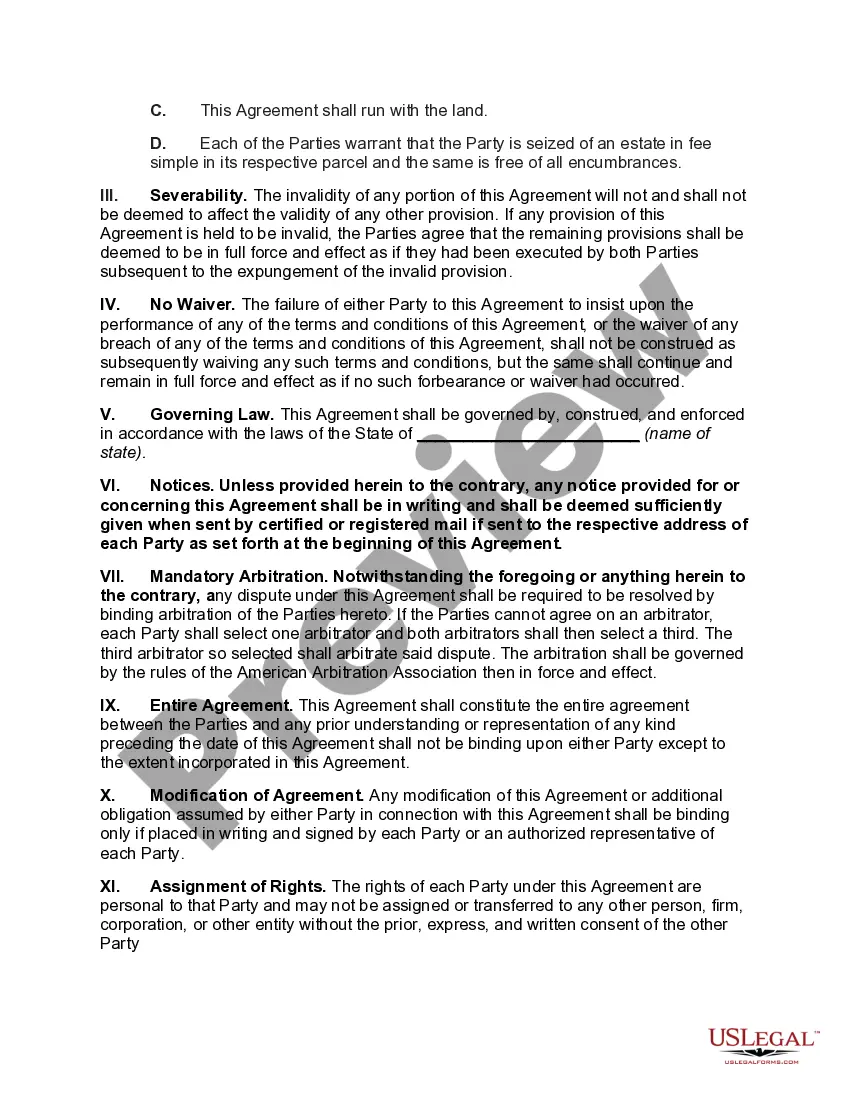 Preview Agreement between Adjoining Landowners Creating an Easement for a Common Driveway with New Construction of Houses and Garages
