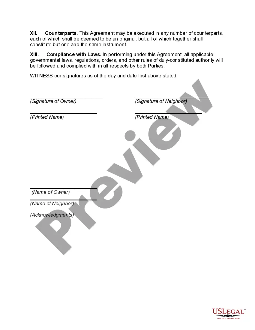 Preview Agreement between Adjoining Landowners Creating an Easement for a Common Driveway with New Construction of Houses and Garages